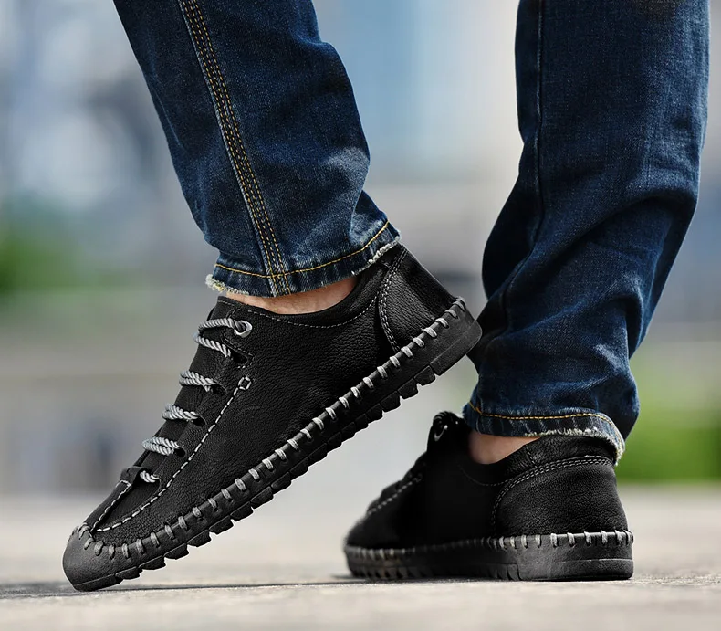 Мужская повседневная обувь; модная кожаная мужская обувь; Повседневные Дышащие лоферы на плоской подошве; мокасины из натуральной кожи; Лоферы без застежки; HC-335