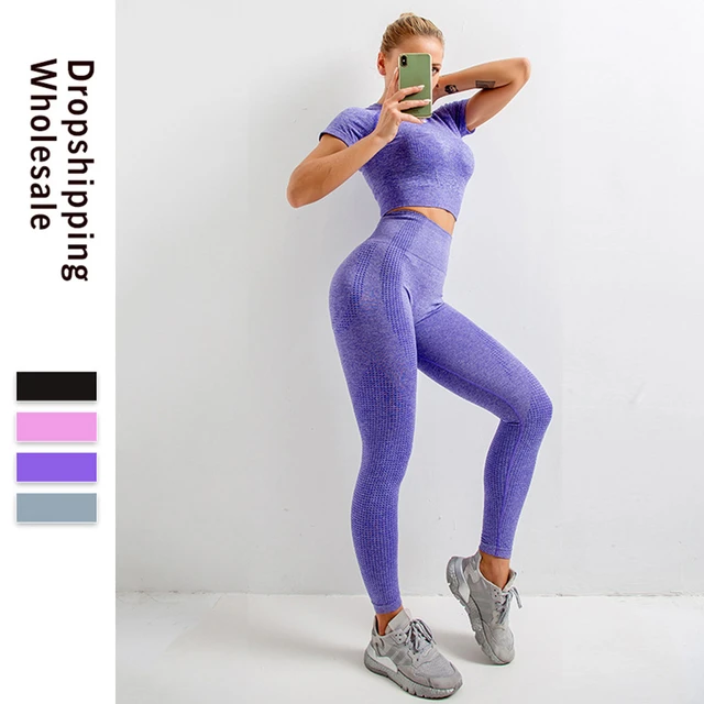 Conjunto De Yoga Sin Costuras Para Mujeres , Ropa Deportiva , Gimnasio ,  Fitness , Manga Larga , Crop Top , Leggings De Cintura Alta