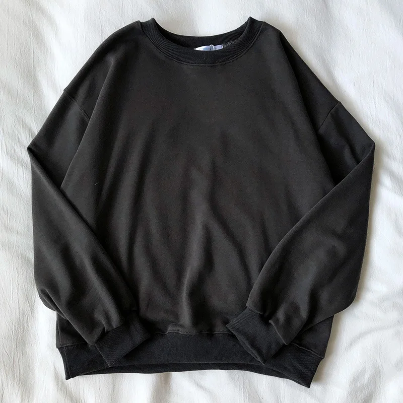 Dark grey Mooirue/осенне-зимняя женская толстовка с круглым вырезом; однотонные женские пуловеры-бойфренды - Цвет: Dark grey