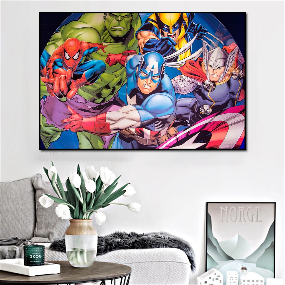 Marvel Avenger Colorful Superhero Prints Picture Hulk Spider Man Poster Su Tela Pittura Per Soggiorno Decorazione Cuadros