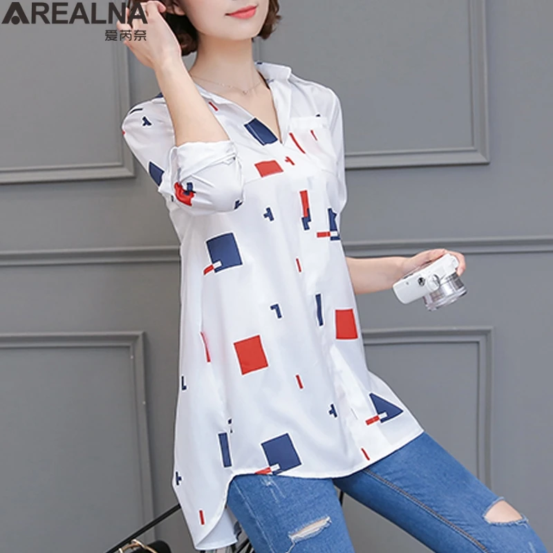 

2019 autumn Long Chiffon office Blouse Shirt Women Tops Elegant Floral Printed Plus Size 4XL Loose Ladies Blouses Blusas Female