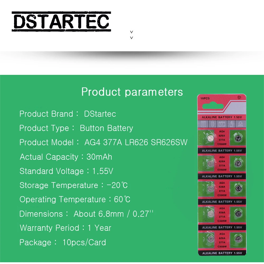 10 шт. кнопочная Батарея 1,55 V AG4 377A 376 LR66 LR626 SR626SW SR66 SR626 AG 4 D377 GA4 177 565 щелочные батареи таблеточного батарейки-таблетки