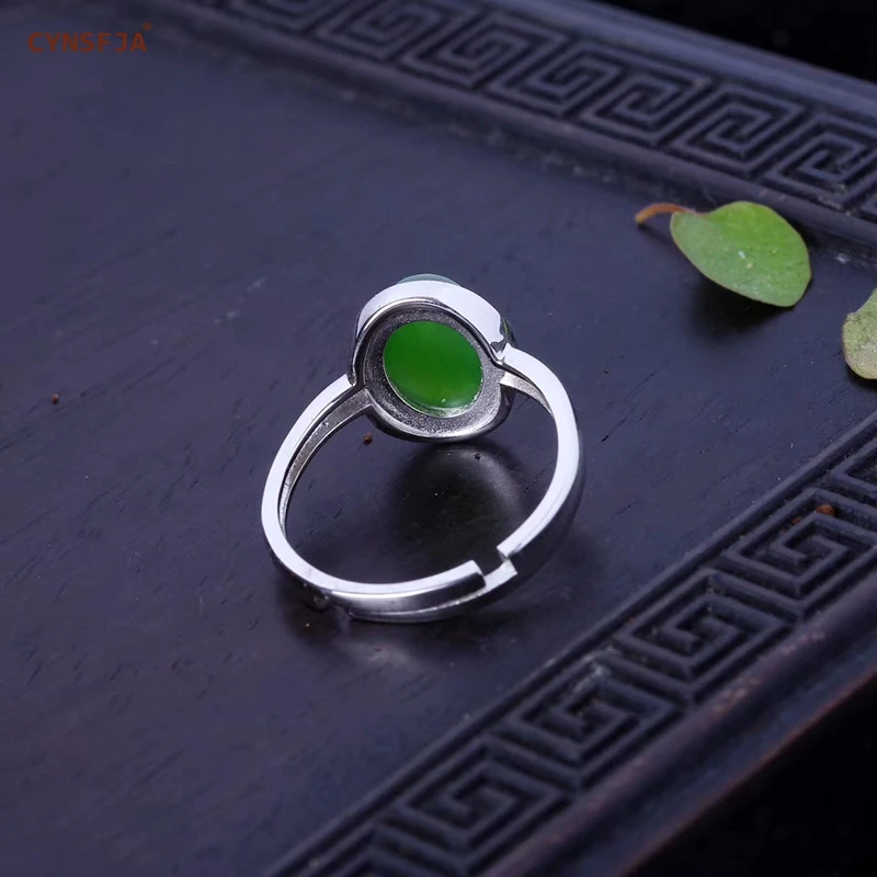 CYNSFJA настоящий Сертифицированный натуральный Хотан Jade Jasper 925 пробы серебряные ювелирные изделия Амулет зеленый нефрит кольцо высокое качество лучший подарок