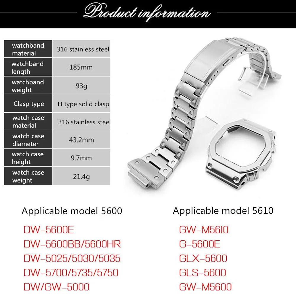 DW5600 GW-M5610 обновленный набор часов 316L из нержавеющей стали ремешок для часов и чехол с металлическим ремешком