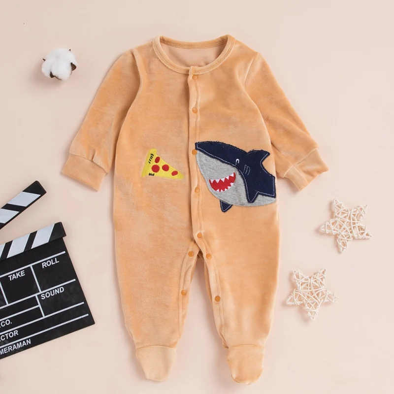 Комбинезон для новорожденных девочек и мальчиков с рисунком акулы, хлопковый бархатный комбинезон, одежда, комбинезоны, детская одежда, одежда для малышей, Детский костюм