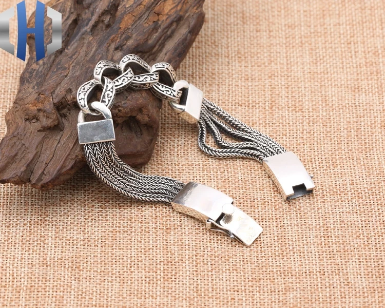 S925 Стерлинговое серебро ювелирные изделия личности Ретро мальчики тайские серебряные ручной работы узор мира популярный браслет