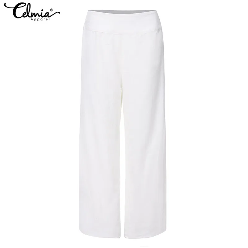 Oversized Long Pantalon Women Celmia Cotton Linen Solid Wide Leg Pants Casual Loose High Split Trousers Femme Streetwear Palazzo