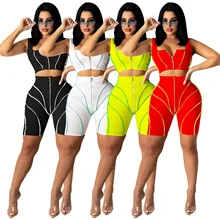 

Casual Women Biker Two Piece Set Front Zipper Fitness Solid Color Patchwork Sportsuit Matching Sets For Women