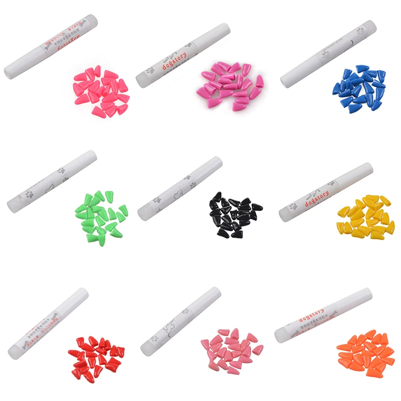 20pcs Silicone Soft Cat Nail Caps Cat Paw Claw Pet Nail Protector Cat Nail Cover 6 Color XS-L Size for Cat Grooming Accessary