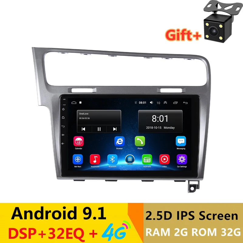 1" 2.5D ips Android 9,1 автомобильный DVD мультимедийный плеер gps для Volkswagen VW Golf 7 2013 компактное минирадио 32EQ стерео navigaton