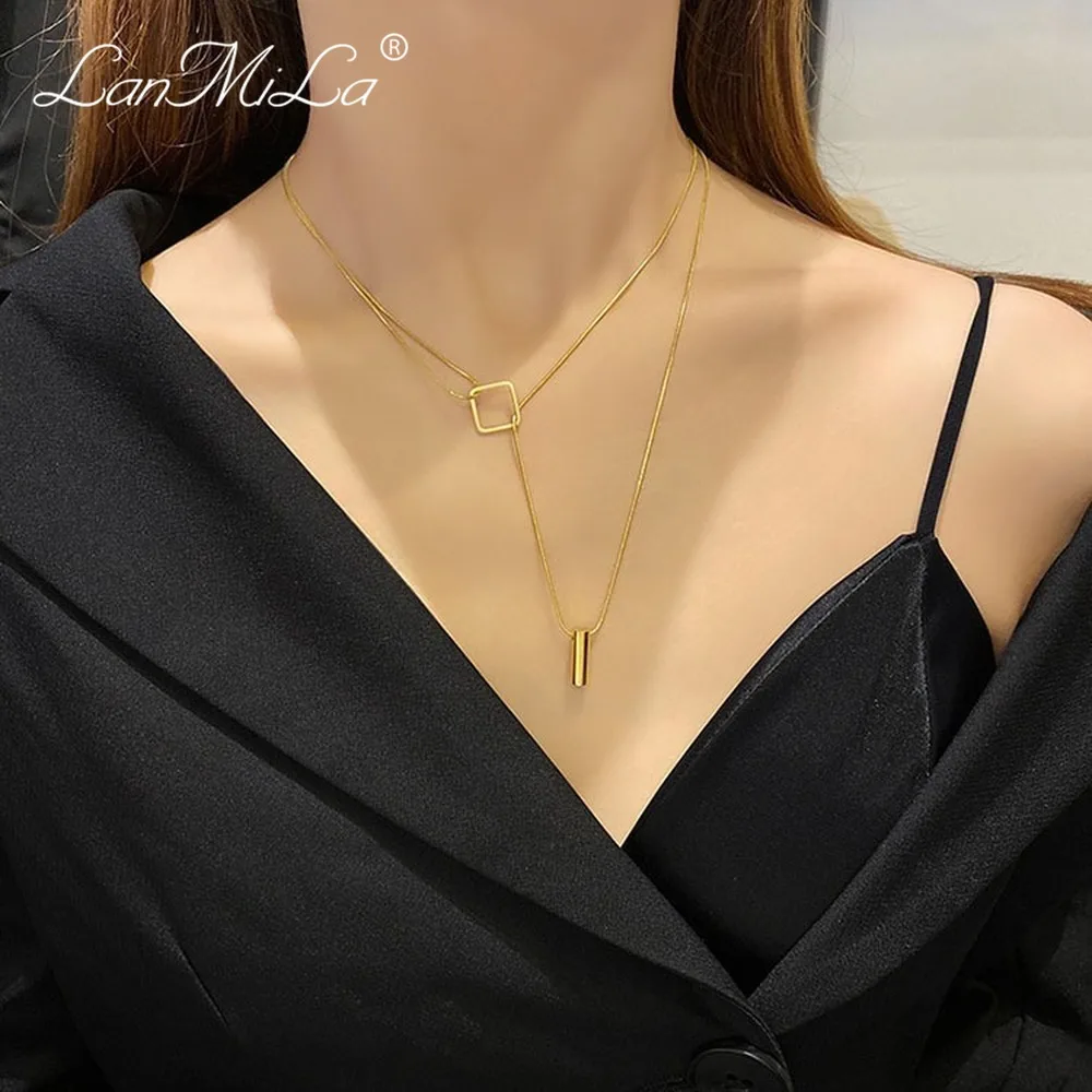 LanMiLa new Necklace 2021 Fashion Minimalist Geometric Pendant Snake Chain Women Jewelry | Украшения и аксессуары