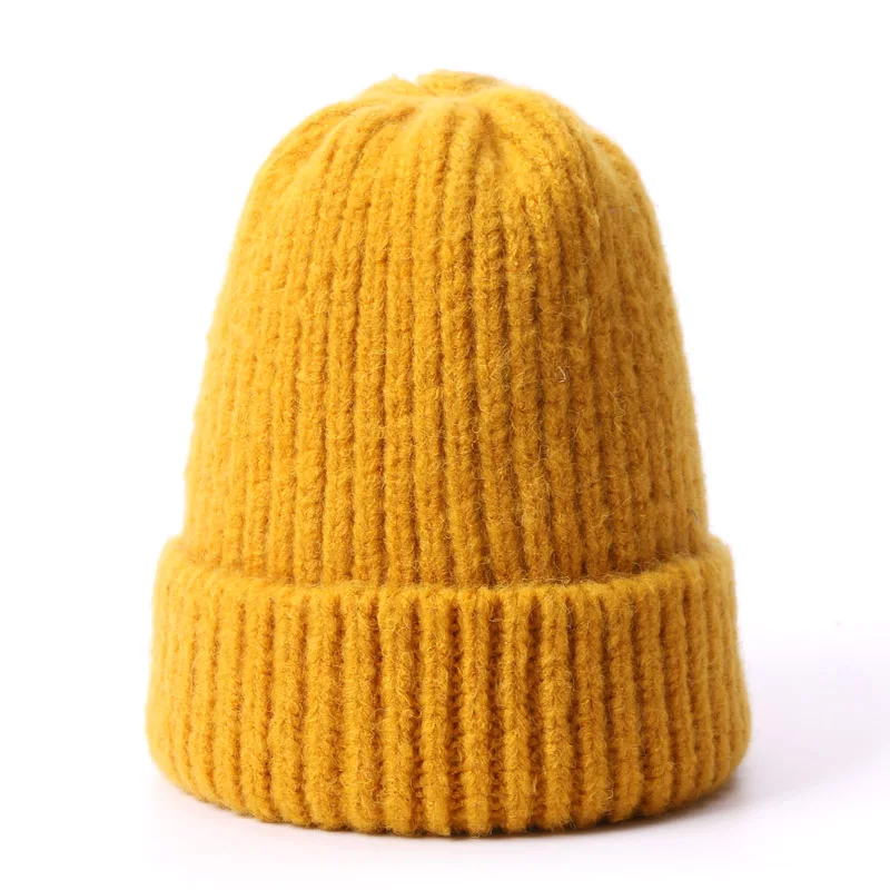 K Зимняя вязаная шерстяная шапка Skullies Beanies для женщин, одноцветная шапка из кроличьего меха, женская шапка бини, теплая женская Лыжная Шапка Gorro, шапки для девочек - Цвет: K