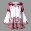 Autumn 5XL Plus Size Blouses Women Bandage Long Sleeve O-Neck Floral Print Loose Casual Lace Fashion Tops Shirts Women Blouse 3