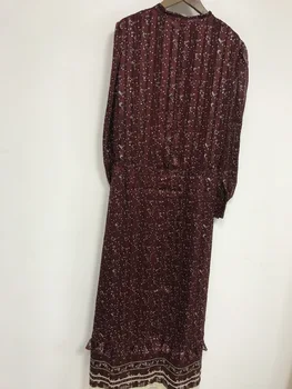 

Women Dress 2019 New Court Retro Style Ruffled Long Sleeve Ruffled Burgundy Dress