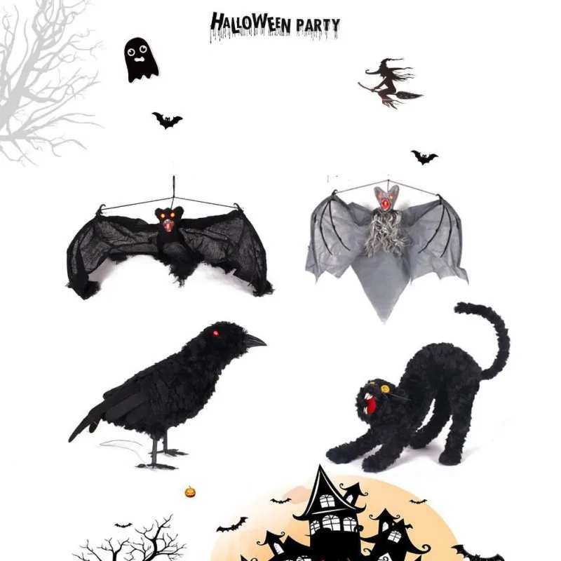 

Halloween Decoration Glowing Bat Owl Crow Simulation Animal Haunted House Bar Decor Party Terrorist Atmosphere Decor