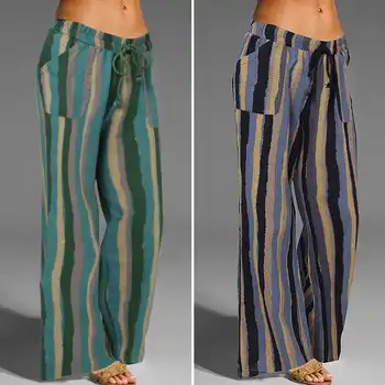 

Celmia Vintage Women Wide Leg Pants Casual Loose Elastic Waist Trouser 2020 Summer Printed Long Palazzo Fashion Pantalon Femme 7