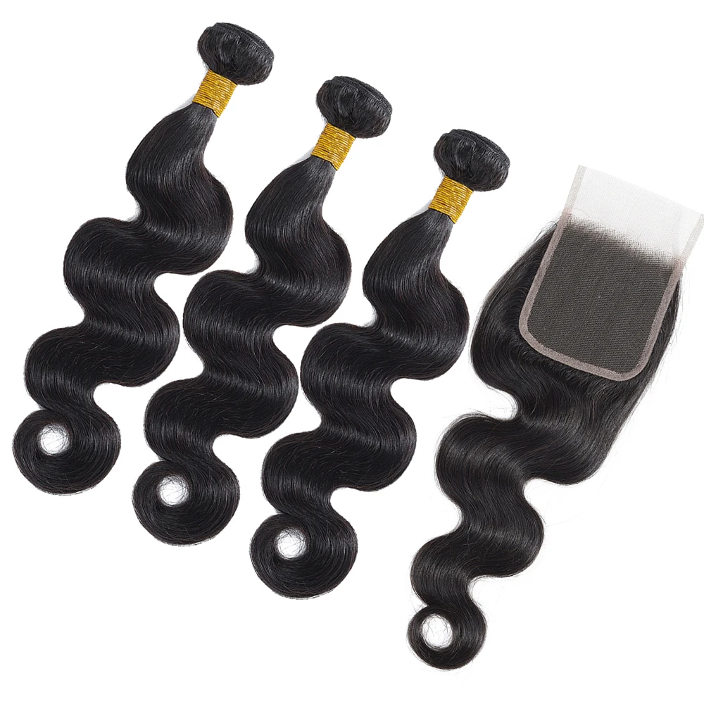 

Indian Hair Body Wave Bundles With Closure Non Remy Human Hair Bundles With Closure Soft Natural Color Hair Weave