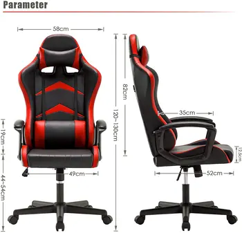 

High back Gaming chair Lumbar cushion & head pillow, adjustable height 360 ° rotating and fixed armrests
