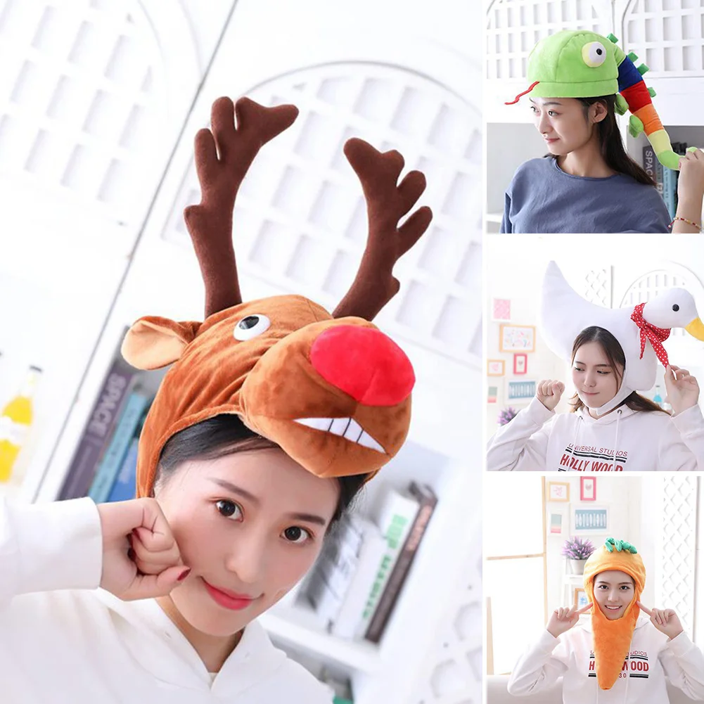 Kawaii утка морковь плюшевые фигуры животных шляпа бини девушки костюмы на вечеринку поставки подарок для детей мальчиков пушистый Косплей Костюм