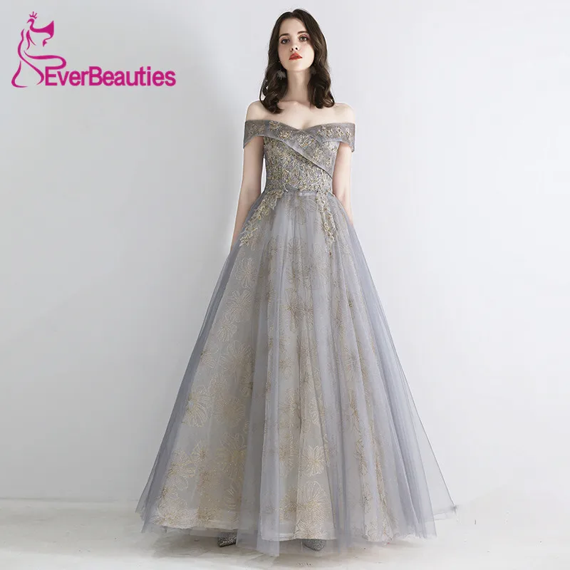

Off The Shoulder Evening Dress Long 2019 Abiye Gece Elbisesi Tulle Appliques Prom Party Dresses Abendkleider Robe De Soiree