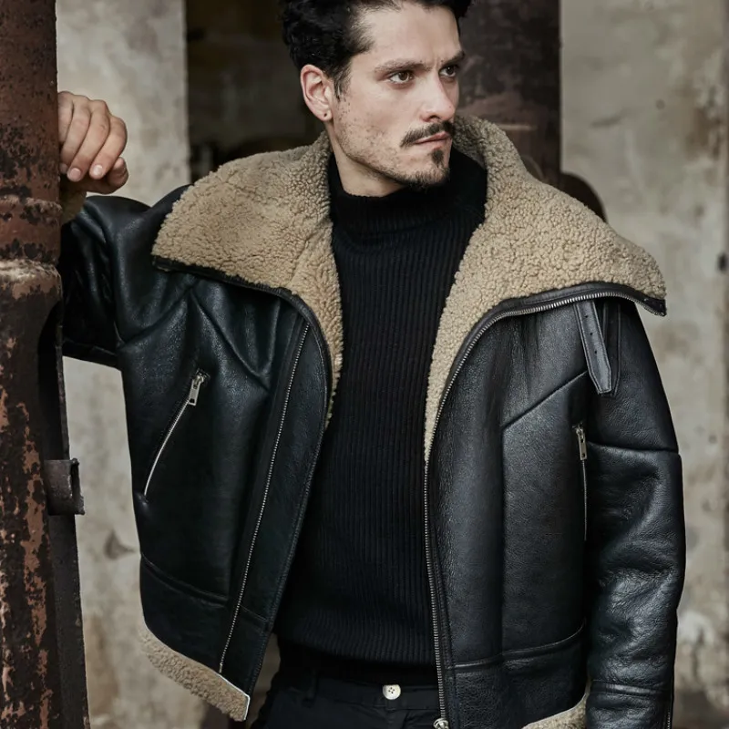

Winter Sheep Shearling Fur Coat Korean Vintage Real Leather Jacket Men Jaqueta Couro 826 YY478