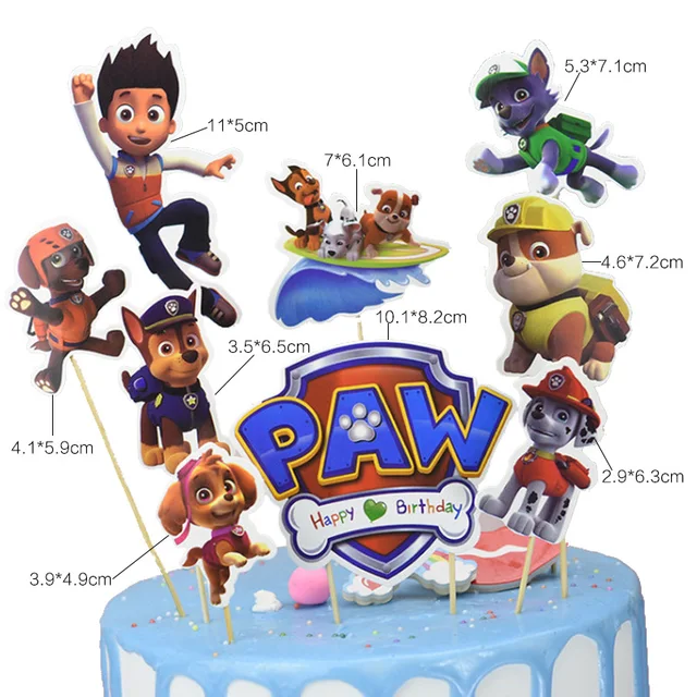 Paw Patrol Cake Decoration Set Children's Birthday Party Plug-in Cartoon Figures Baking Supplies Kids Anime Kawaii Cup Cake Card 9pcs 20g