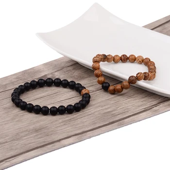 Couples Bracelets For Women Men Classic Natural Wooden&Stone Beads Lover Distance Bracelet Jewelry Friendship Anniversary Gift 3