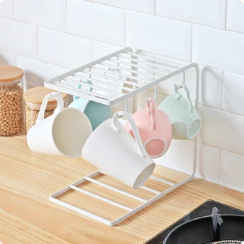 

Wrought Iron Coffee Cup Holder Multi-function Double Rack Drain Shelf Home Storage Holders Rack Cute Kitchen Accessories Tools