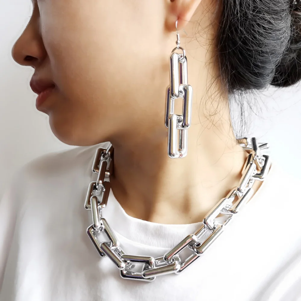 High Quality Punk Boho Lock CCB Chain Necklace Women 2020 Statement Hip Hop Twisted Thick Link Chain Collar Gothic Jewelry - Image 2