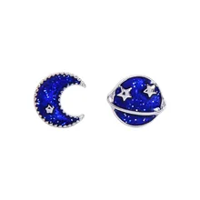 Корейские эмалированные глазурные Висячие масляные серьги с серебряной иглой креативные маленькие Мини-звезды и Асимметричные в форме Луны ювелирные изделия из сплава для женщин