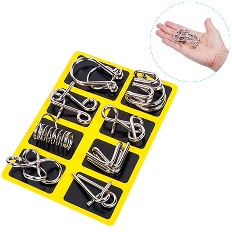

Metal Montessori Puzzle 8Pcs/Set Wire IQ Mind Brain Teaser Puzzles Children Adults Interactive Game Reliever Educational Toys
