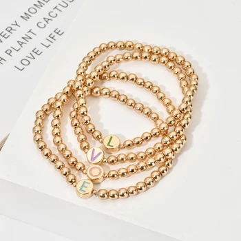 ZMZY Gold color Friendship Lucky Bead Handmade 26 Letter Bracelet Women Men Initials Name Bracelets Statement Couple Jewelry