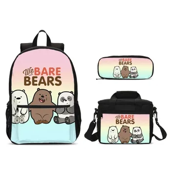 

Fashion We Are Bears Print School Bags Set For Teenager Girls Backpack Schoolbags Laptop Backpack Children Bookbag Food Package