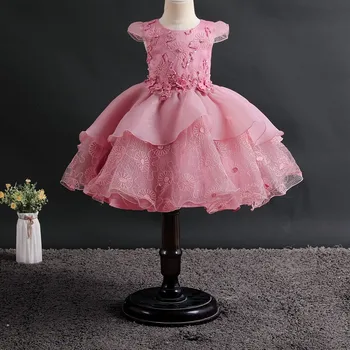 

High Quality Girl Dress Bow Princess Flower Kids Baby Tutu Lace Dresses Party Birthday Gown