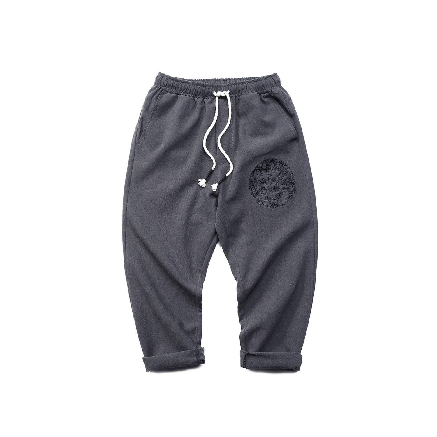 

2018 New Style Summer Large Size Cotton Linen Capri Casual Pants Embroidered Fashion Chinese-style Linen Fabric Capri Pants Men'