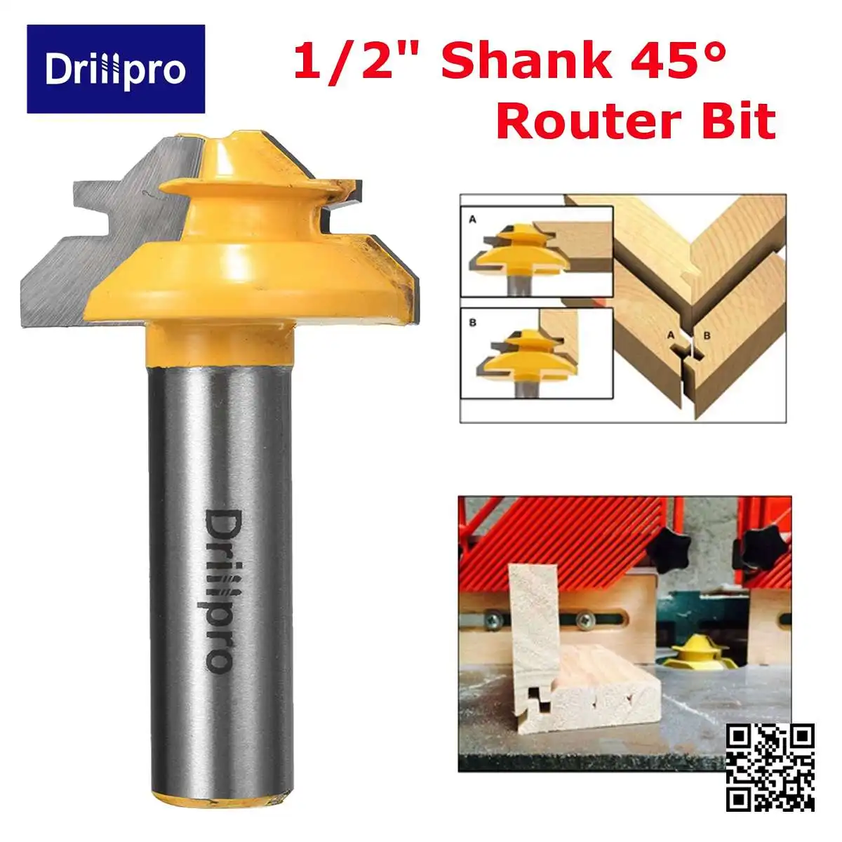 Drillpro фреза с блокировкой 45 градусов 1/" шток 1/2" хвостовик шип резец деревообрабатывающий фреза твердая закаленная сталь