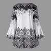 Autumn 5XL Plus Size Blouses Women Bandage Long Sleeve O-Neck Floral Print Loose Casual Lace Fashion Tops Shirts Women Blouse 5