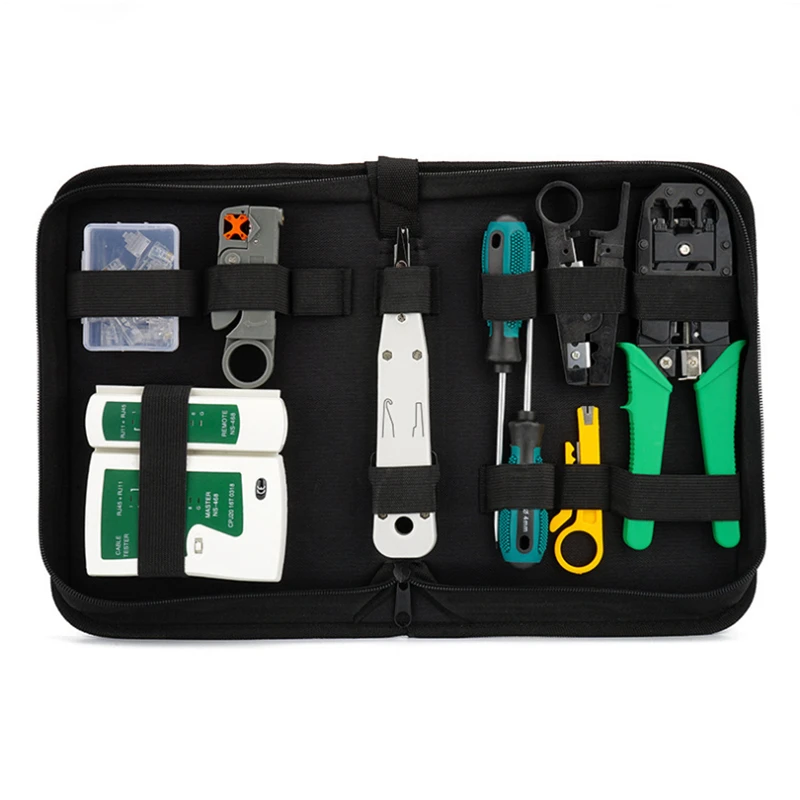 Jillway Network Cable Repair Maintenance Tool Kit Set RJ45RJ11 Cat5eCat6 Cable Tester Test Crimper Crimping Stripper Cutter Kit 