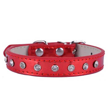 

Bling Rhinestones Dog Collar Solid Pu Leather Studded Collars For Small Dogs Pets Puppy Pet Supplies yorkshire terrier Collar