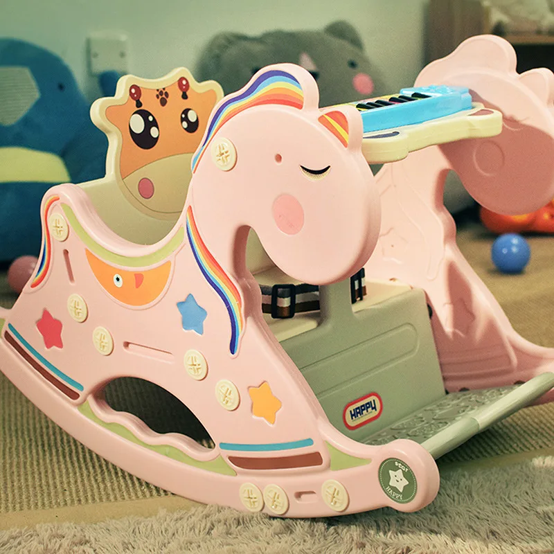 

Rocking Chair Children Infant Send Piano Plastic Rocking Horse Dual Purpose Trojan Baby Seat 1-2 Plastic Toys Unisex