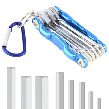 

8pcs/set Multifunctional Folding Hex Wrench Set Chrome Vanadium Steel Combination Hexagon Wrench with Flat Head and Key Ring