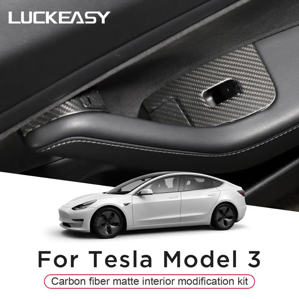 LUCKEASY Car window button modified patch for Tesla Model 3 Car interior accessories door lock decorative patch matte 14pcs/set