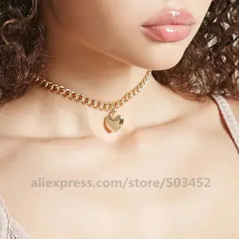 

200pcs/lot Wild Heart Or Not Neckless Women Simple Temperanment Think Chain Jewellery Gold Silver Color Collar Friends Gift
