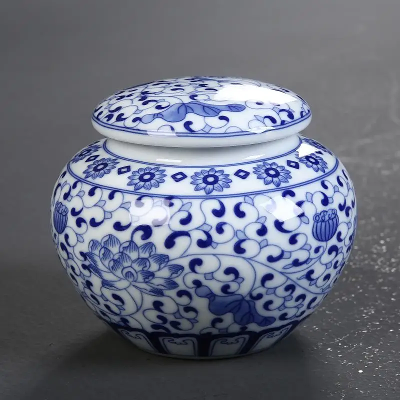 Ceramic Tea Caddies Tea Culture Blue And White Porcelain Storage Bottle Jar Tea Box Candy Salt Seasoning Snack Storage Container