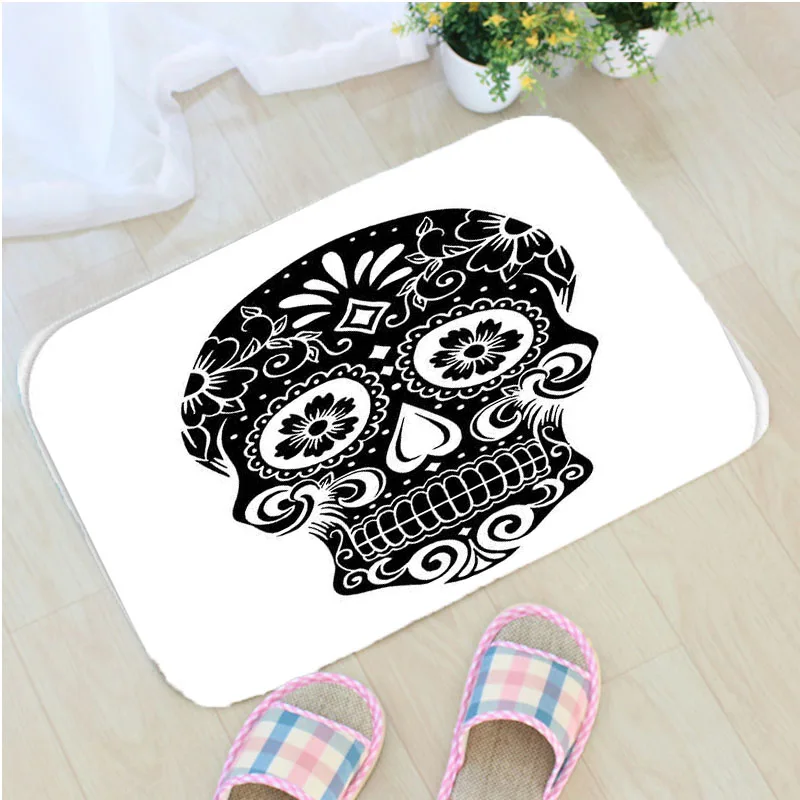 

Creative Skull Doormat Flannel Skull Printing Non-slip Floor Mat Home Decoration Door Mat Deurmat Badmat Tapis de bain