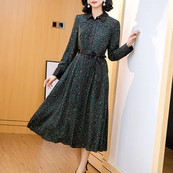 

Vintage Spring Summer Natural 100% Real Silk Dress Women Clothes 2020 Korean Elegant Long Sleeves Vestidos Ladies Dresses 90618