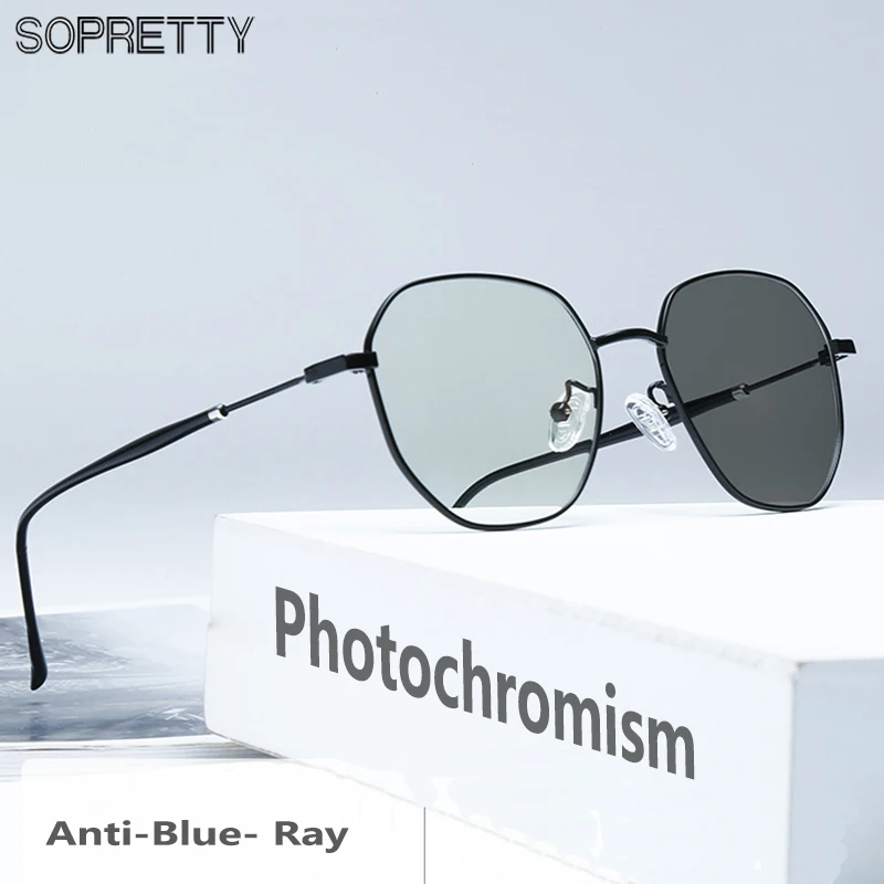 

Women Ultral-light Photochromic Lens Anti-Blue Ray Goggles, Fliter Radiation Optical Glasses Frames and Block UV400 SunGlasses