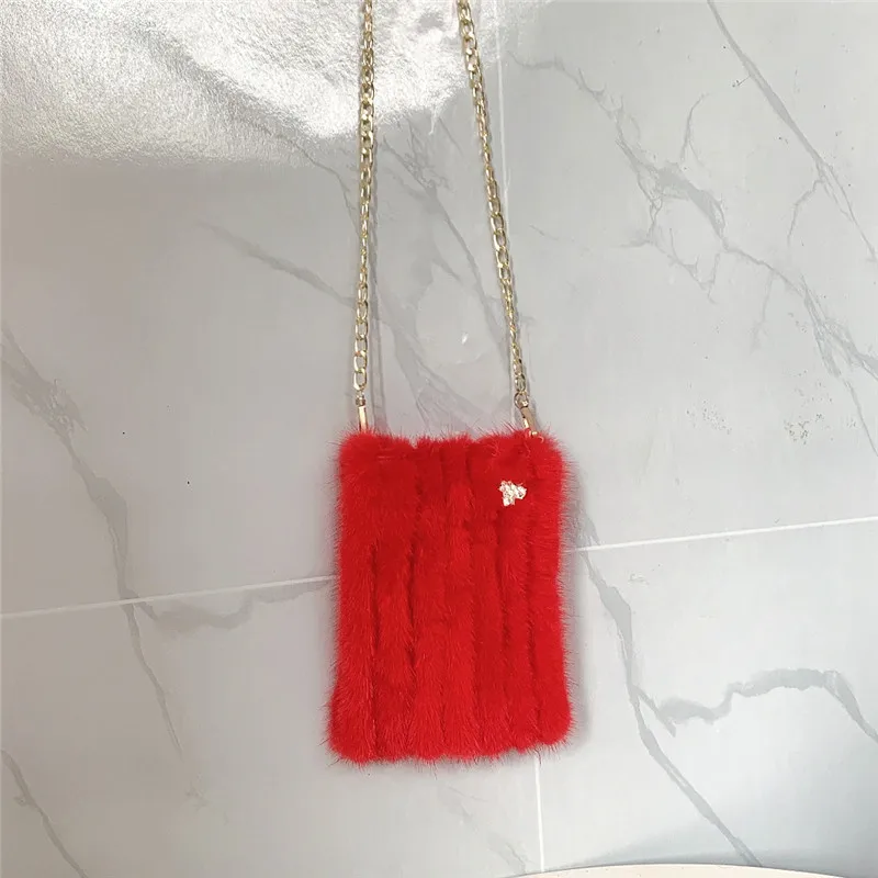 

New Store Special Offer Limited Quality Mink Hair Small Bag Mobile Phone Bag Messenger Bag