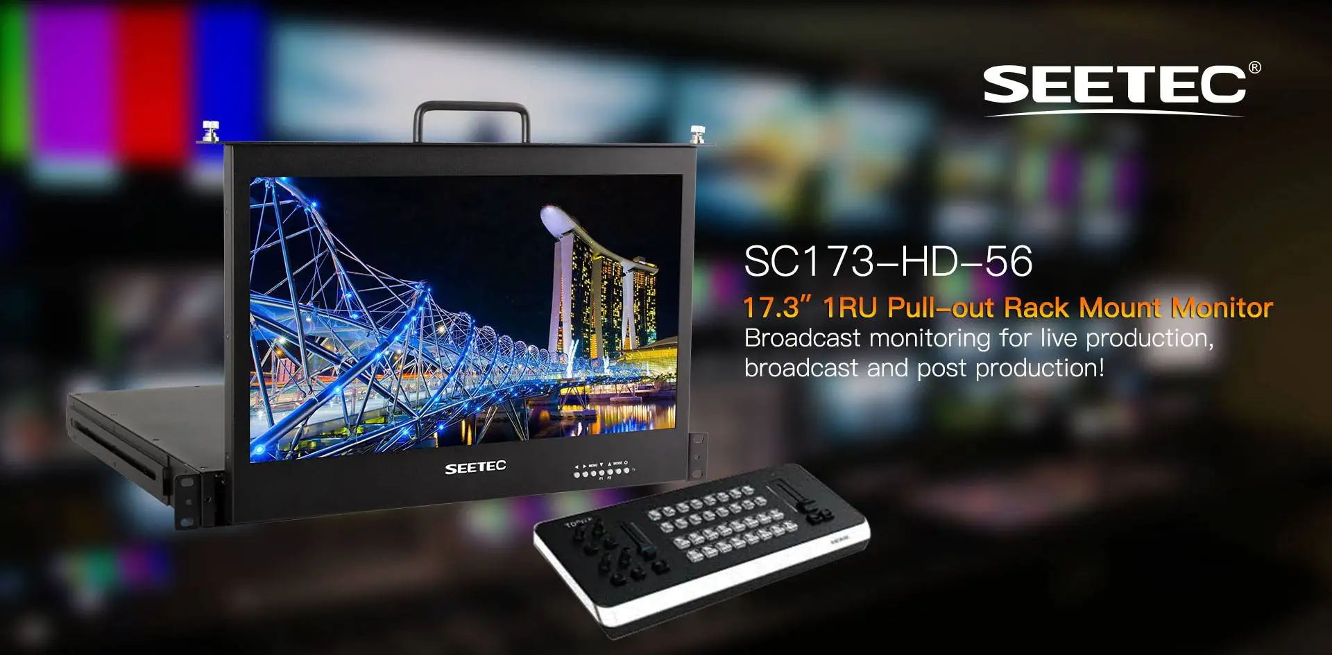 SC173-HD-56 17.3 Inch 1RU Pull Out Rack Mount Monitor Full HD 1920x1080  for Bro