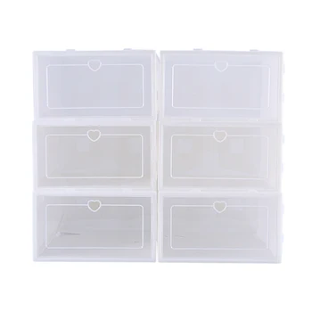 

6PCS Durable Plastic Shoe Boxes Flip Shoes Box Thickened Transparent Drawer Case Stackable Shoe Organizer Storage Shoe Rack